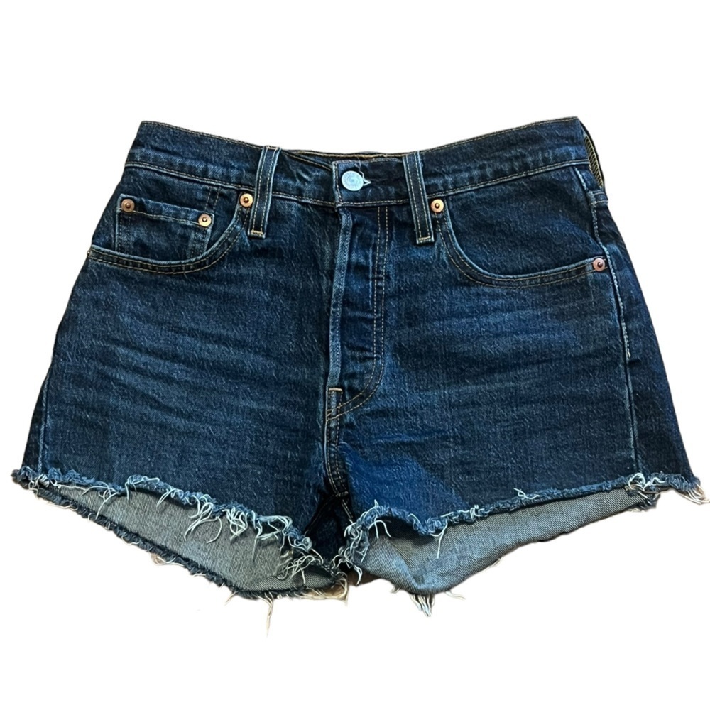 Levi’s 501 medium wash button fly cut off denim shorts